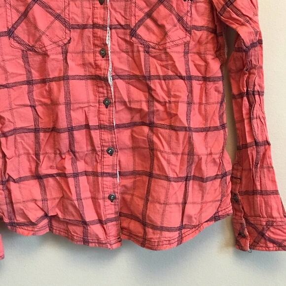 Miss Me M long sleeve open back blouse plaid lace - Picture 3 of 8